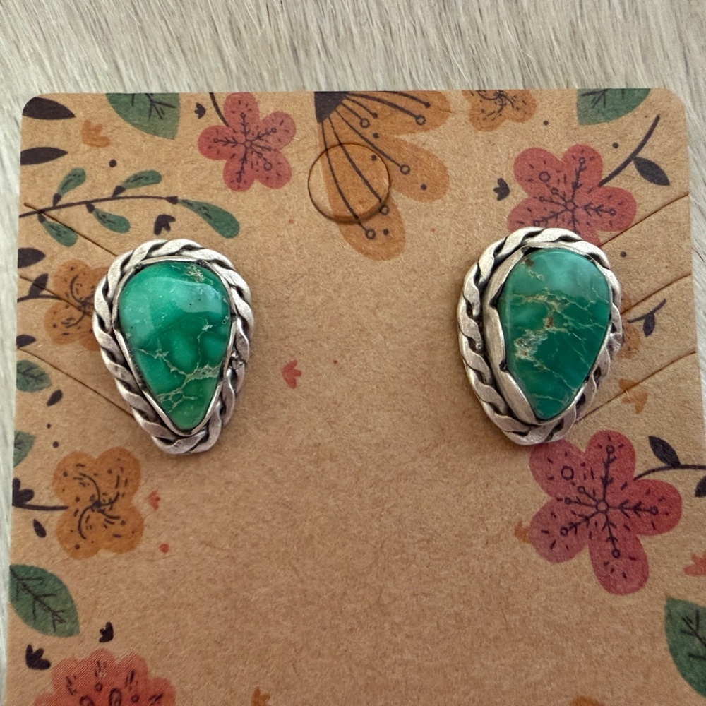 ❤️ Emerald Valley Teardrop Turquoise Matte Sterling Stud Earrings 4 Gm ~ Quality - Picture 3 of 13